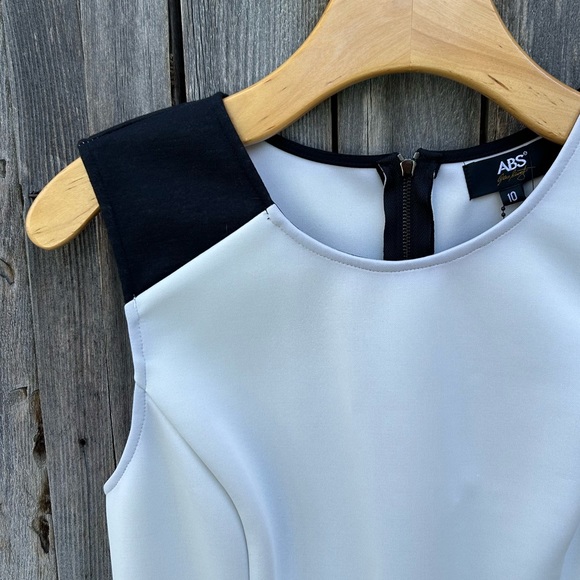 NWT ABS Allen Schwartz Vintage Y2K Sleeveless Sheath Scuba Dress Black Cream 10 - Picture 3 of 14